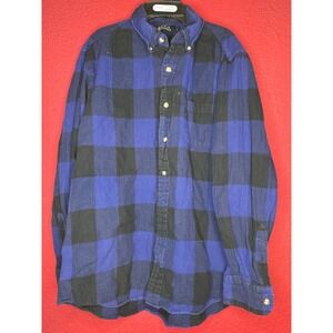 Boca Classics Blue Black Buffalo‎ Plaid Flannel Shirt Long Sleeve Button Up L